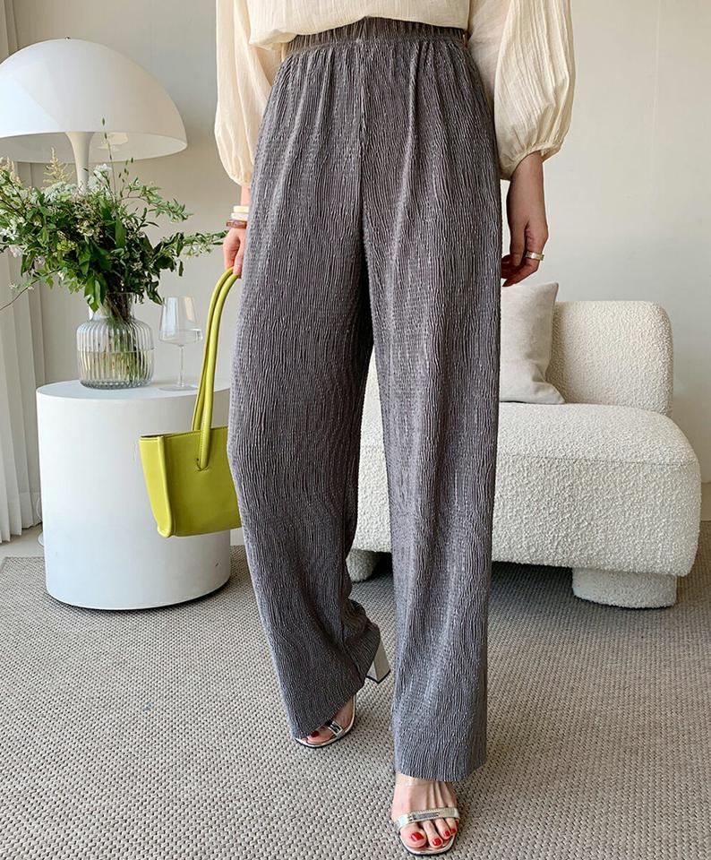 ウエストゴムリンクルワイドパンツ・全3色・b72324 レディース 【pt】パンツ ロング丈 単色 無地 シンプル ベーシック パステル 楽ちん ウエストゴム 体型カバー ラフ リンクル ワイド 春 夏 カジュアル 大人っぽ 韓国ファッション ハイホリHIHOLLI