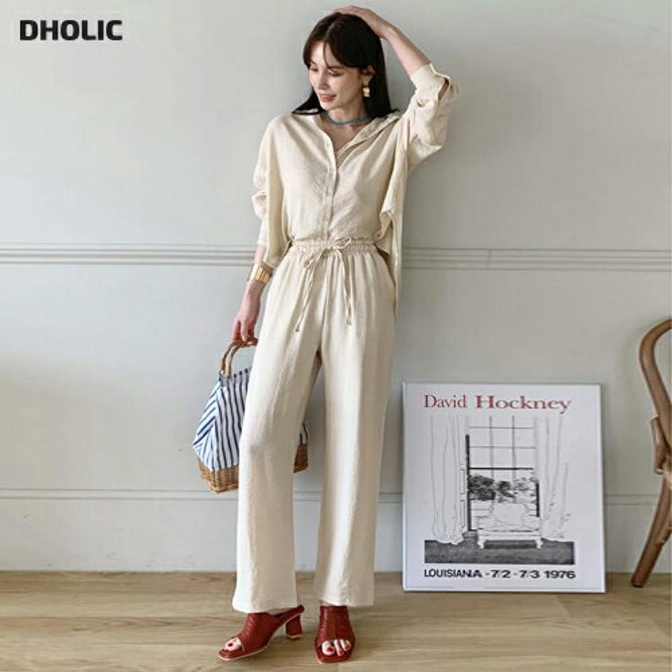 キャミ&ルーズシャツ&ウエストゴムパンツ3SET・全3色・t72306 レディース 【pt】セット セットアップ setup キャミソール シャツ パンツ 長袖 ロング丈 単色 無地 シンプル べーシック 春 夏 大人っぽ カジュアル 韓国ファッション ハイホリHIHOLLI