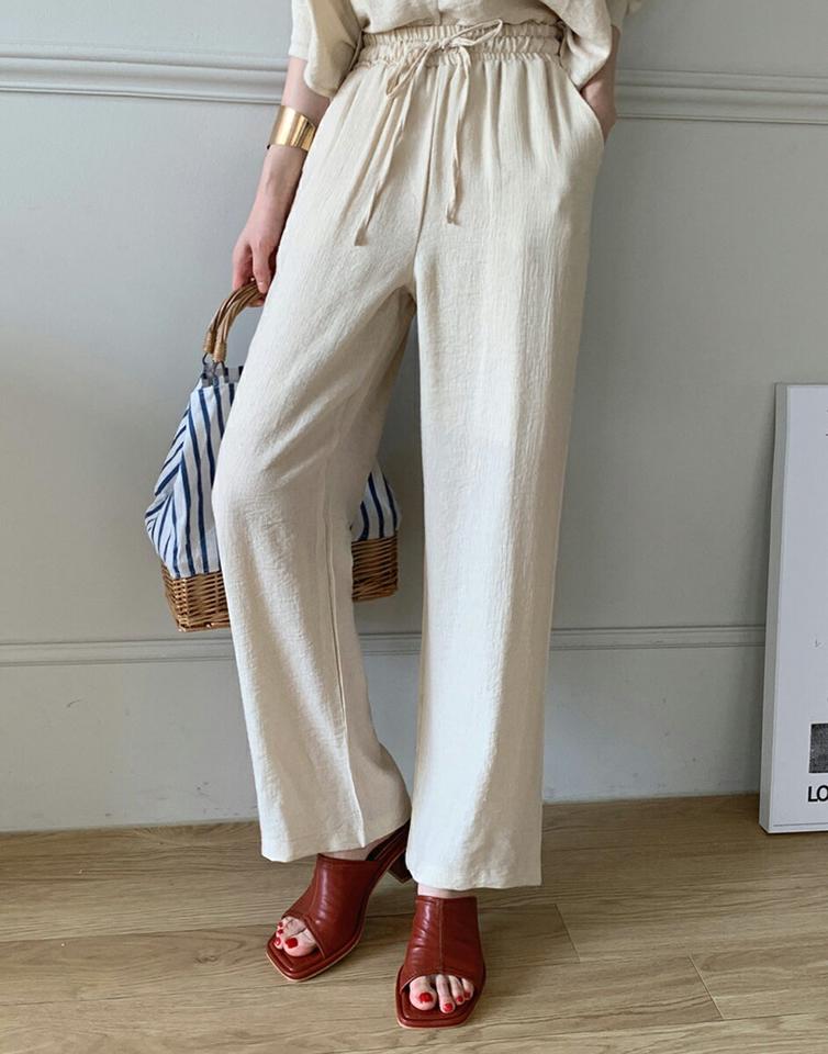 ウエストゴムパンツ・全3色・t72327 レディース 【pt】パンツ ロング丈 単色 無地 シンプル ベーシック ウエストゴム 楽ちん 体型カバー ゆったり パステル ハイウエスト ストリング 春 夏 カジュアル 大人っぽ 韓国ファッション ハイホリHIHOLLI