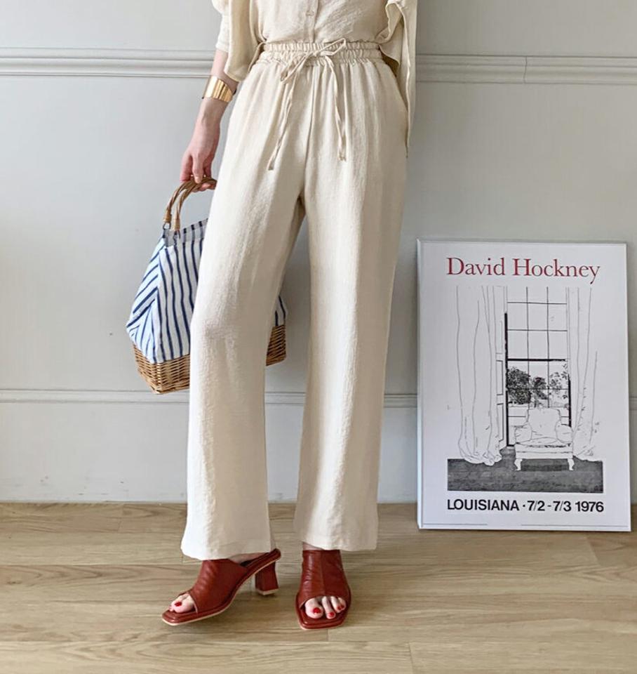 ウエストゴムパンツ・全3色・t72327 レディース 【pt】パンツ ロング丈 単色 無地 シンプル ベーシック ウエストゴム 楽ちん 体型カバー ゆったり パステル ハイウエスト ストリング 春 夏 カジュアル 大人っぽ 韓国ファッション ハイホリHIHOLLI