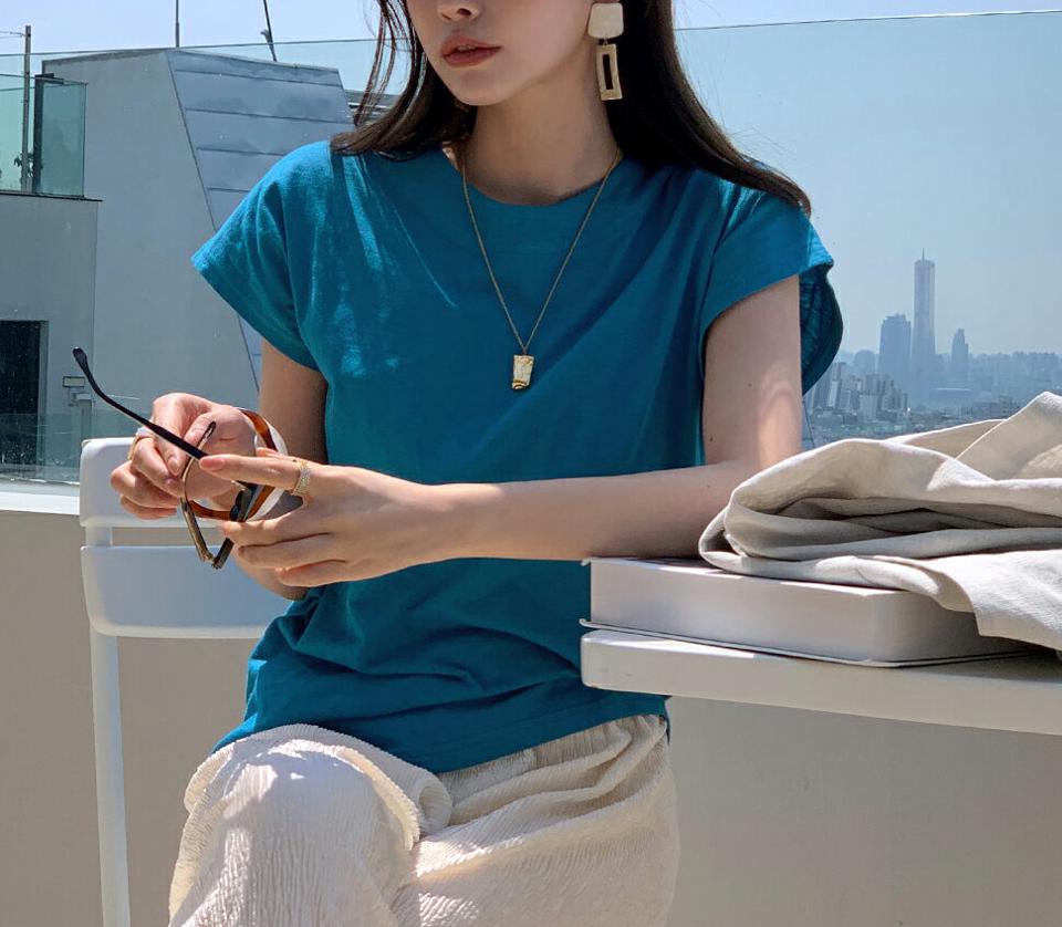 フレンチスリーブTシャツ・全8色・b72295 レディース 【tops】トップス 半袖 Tシャツ フレンチスリーブ 単色 無地 シンプル ベーシック カラーアイテム カラバリ 春 夏 カジュアル 青 韓国ファッション HIHOLLI