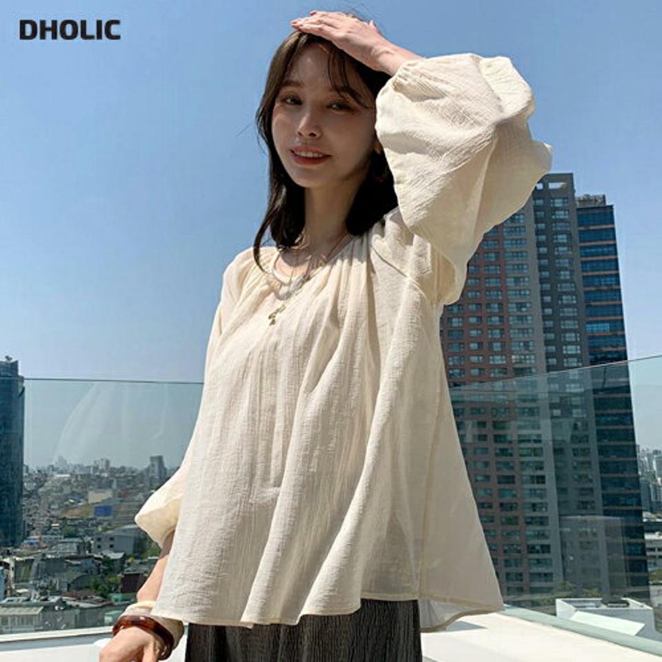 ラウンドギャザーボタンブラウス・全3色・t72291 レディース 【bl】ブラウス トップス 単色 無地 シンプル ベーシック パステル 長袖 ギャザー 体型カバー ゆったり 楽ちん 春 夏 ボタン カジュアル フェミニン 韓国ファッション ハイホリHIHOLLI