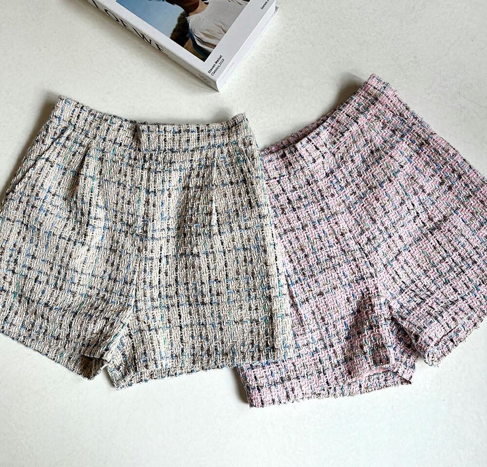 ツイードショートパンツ・全2色・t00653 レディース 【pt】パンツ ズボン ショートパンツ ショーパン 短パン ツイード 高級感 上品 大人 きれいめ ショート丈 チェック柄 ピンク 春 夏 秋 韓国ファッション