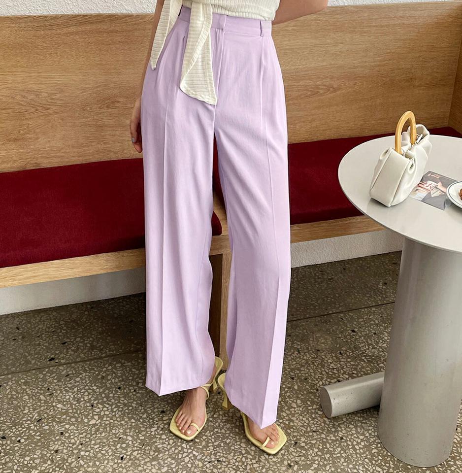 バックゴムワイドスラックス・全4色・t00650 レディース 【pt】スラックス パンツ ズボン ロングパンツ ワイドパンツ 単色 無地 シンプル ベーシック 大人 きれいめ オフィスカジュアル パステル カラーパンツ 水色 春 夏 韓国ファッション