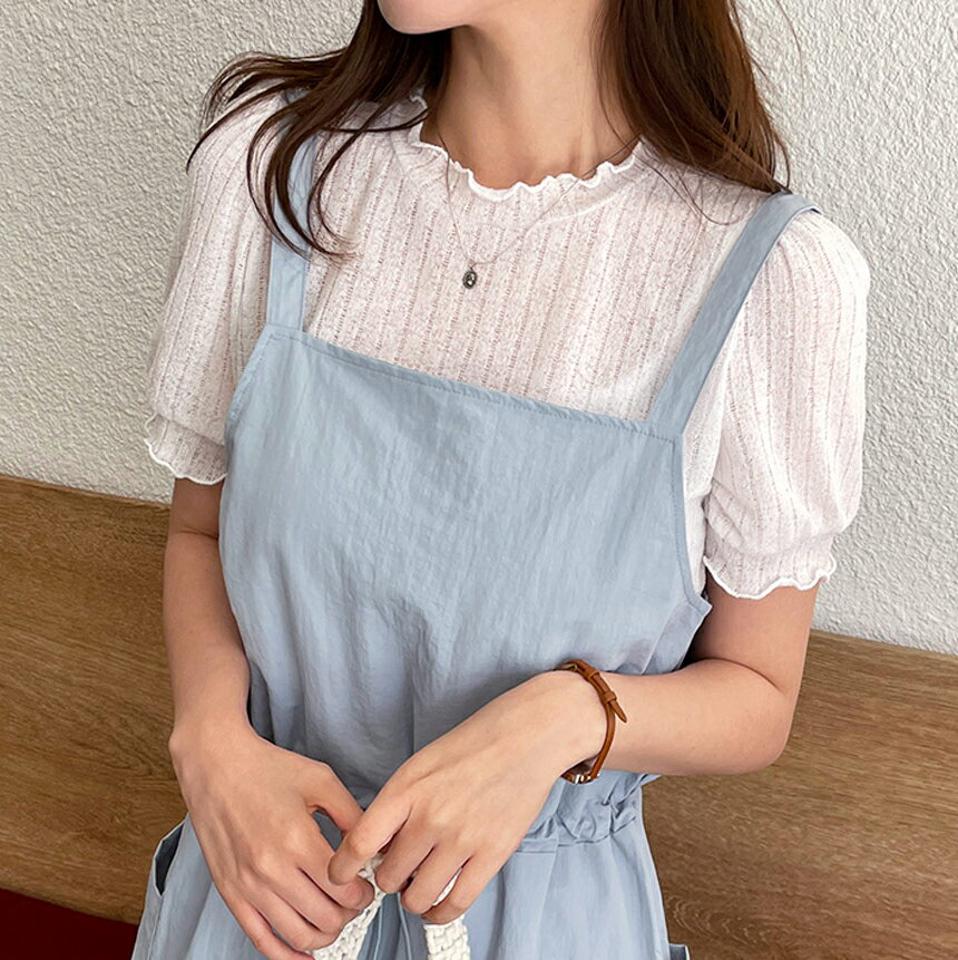 メロウリブ半袖Tシャツ・全4色・t00655 レディース 【tops】トップス Tシャツ 半袖 メロウ リブ 透け感 シアー シースルー 単色 シンプル カジュアル かわいい 可愛い クロップド丈 パステル 春 夏 韓国ファッション