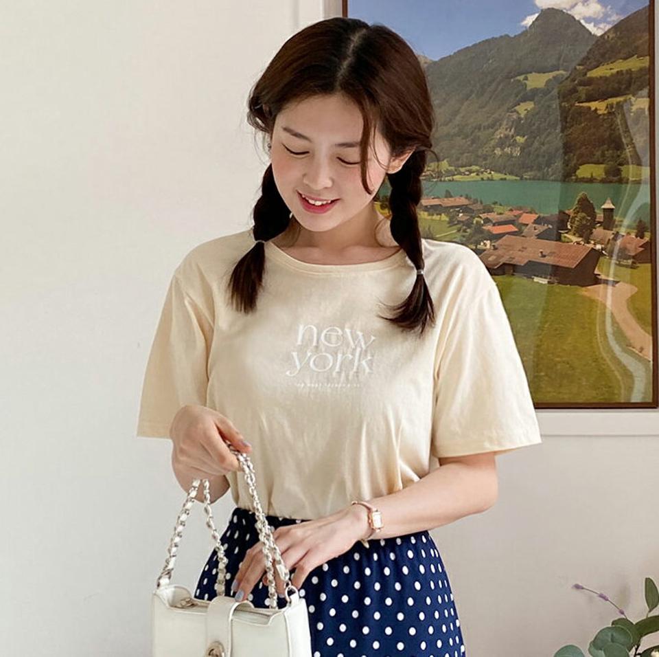 【10%OFF】new yorkレタリング半袖Tシャツ・全3色・b00651 レディース 【tops】トップス Tシャツ 半袖 ハーフスリーブ ロゴ レタリング ロゴT ラウンドネック シンプル カジュアル ラフ 春 夏 韓国ファッション セール SALE