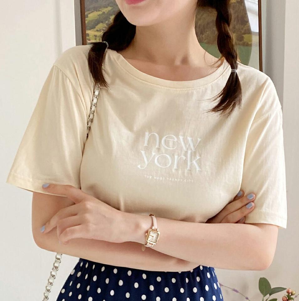 【10%OFF】new yorkレタリング半袖Tシャツ・全3色・b00651 レディース 【tops】トップス Tシャツ 半袖 ハーフスリーブ ロゴ レタリング ロゴT ラウンドネック シンプル カジュアル ラフ 春 夏 韓国ファッション セール SALE