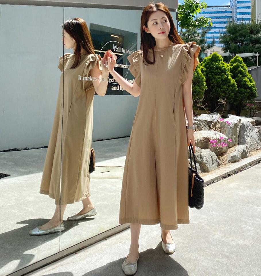 ショルダーフリルオールインワン・全2色・t67095 レディース 【pt】オールインワン パンツ ズボン ロングパンツ フリル 袖コン ガーリー 大人 かわいい 可愛い 単色 無地 ラフ ノースリーブ スリーブレス ワンマイルウェア 春 夏 ベージュ 韓国ファッション