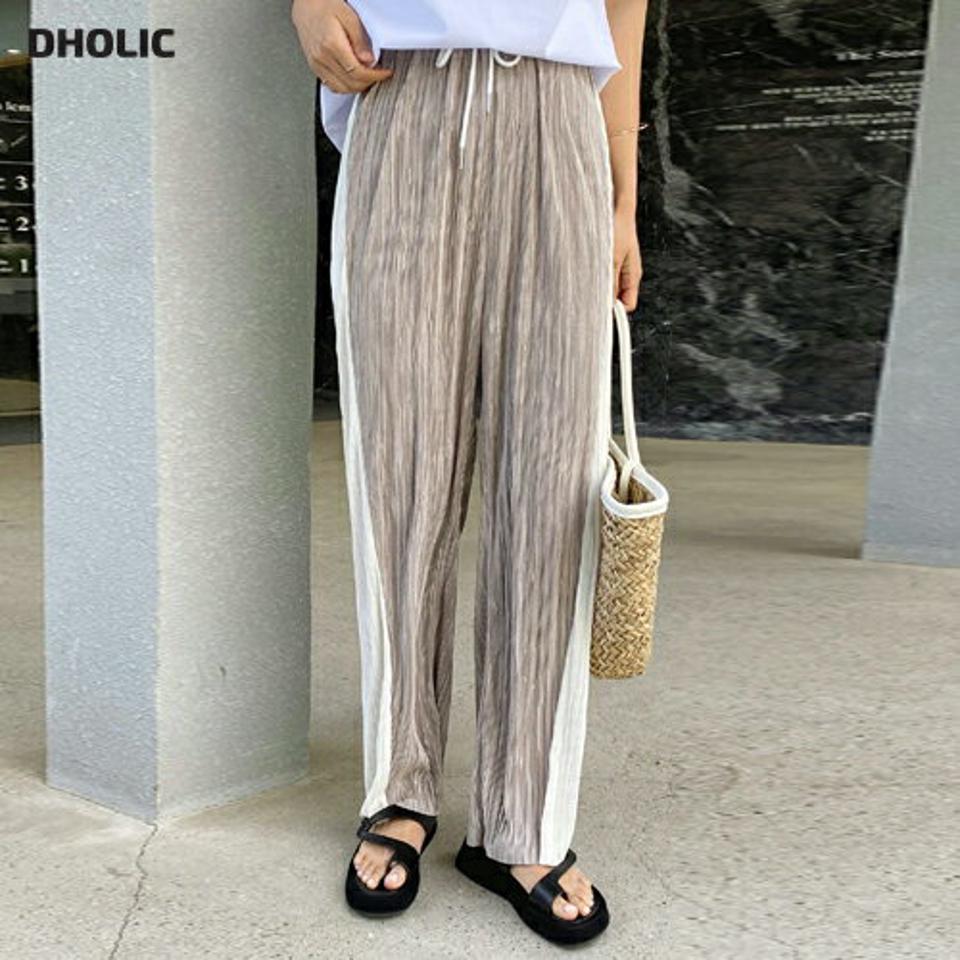 ストリングサイド配色プリーツパンツ・全3色・t67105 レディース 【pt】パンツ ズボン ロングパンツ プリーツパンツ ワイドパンツ ウエストゴム ラフ カジュアル 揺れる ハイウエスト 体型カバー ワンマイルウェア 春 夏 韓国ファッション