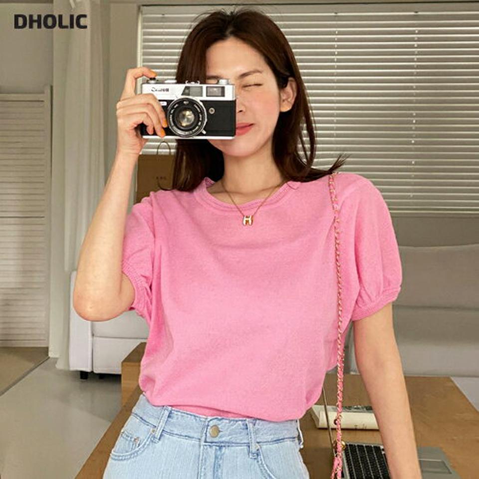 リネン混ドルマンパフニット・全3色・b67086 レディース 【tops】トップス ニット 半袖 パフ袖 パフスリーブ ドルマンスリーブ リネン 無地 シンプル かわいい ピンク 可愛い ラウンドネック パンチング 二の腕カバー 春 夏 韓国ファッション