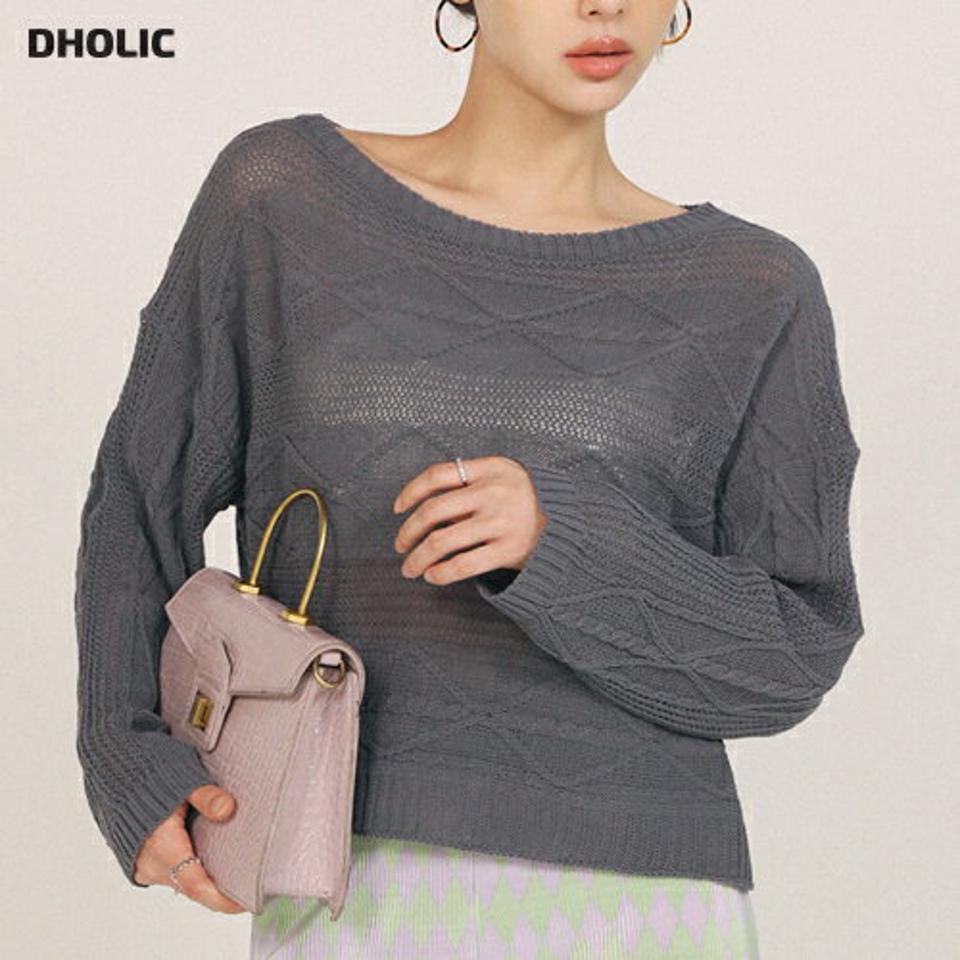ボートネックケーブルニット・全6色・t00315 レディース 【tops】トップス ニット 長袖 単色 ケーブル 編み 模様 柄 クロップド丈 ドロップショルダー 春 秋 カジュアル かわいい 可愛い シンプル ベーシック 韓国ファッション ハイホリHIHOLLI