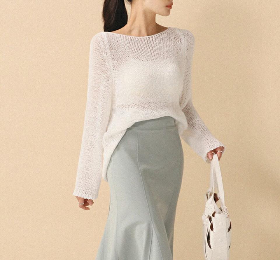2WAYショルダースリットシアーニット・全4色・t00313 レディース 【tops】トップス ニット 長袖 単色 カットアウト 透け感 シアー 2WAY 肌見せ ユニーク セクシー 春 夏 ラフ カジュアル 大人っぽ 前後着用 韓国ファッション ハイホリHIHOLLI