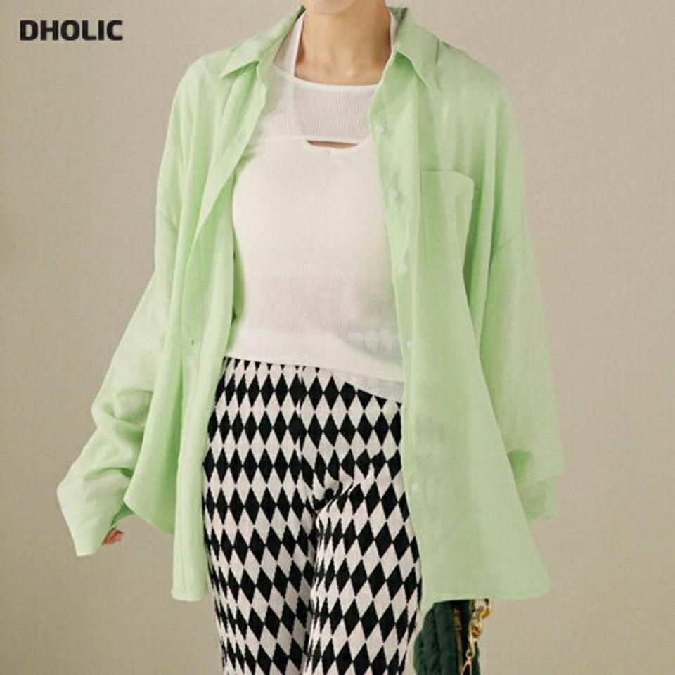 【10%OFF】リネン混オーバーサイズシャツ・全4色・t00308 レディース 【bl】シャツ トップス 長袖 単色 無地 シンプル ベーシック オーバーサイズ ルーズ シアー 襟 リネン混 体型カバー 春 夏 パステル カジュアル 大人 韓国ファッション ハイホリHIHOLLI セール SALE