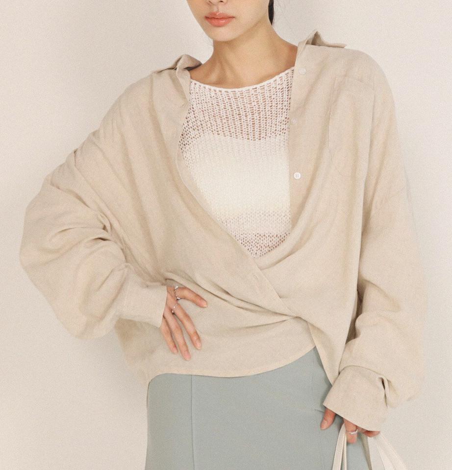 【10%OFF】リネン混オーバーサイズシャツ・全4色・t00308 レディース 【bl】シャツ トップス 長袖 単色 無地 シンプル ベーシック オーバーサイズ ルーズ シアー 襟 リネン混 体型カバー 春 夏 パステル カジュアル 大人 韓国ファッション ハイホリHIHOLLI セール SALE