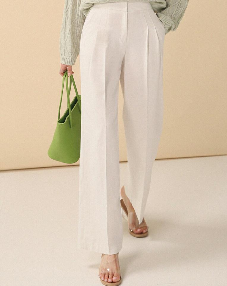 リネン混タックワイドスラックス・全3色・t00298 レディース 【pt】パンツ ロング丈 ワイド 単色 無地 シンプル ベーシック カラーパンツ リネン混 スラックス 体型カバー ゆったり 楽ちん 春 夏 カジュアル 韓国ファッション ハイホリHIHOLLI