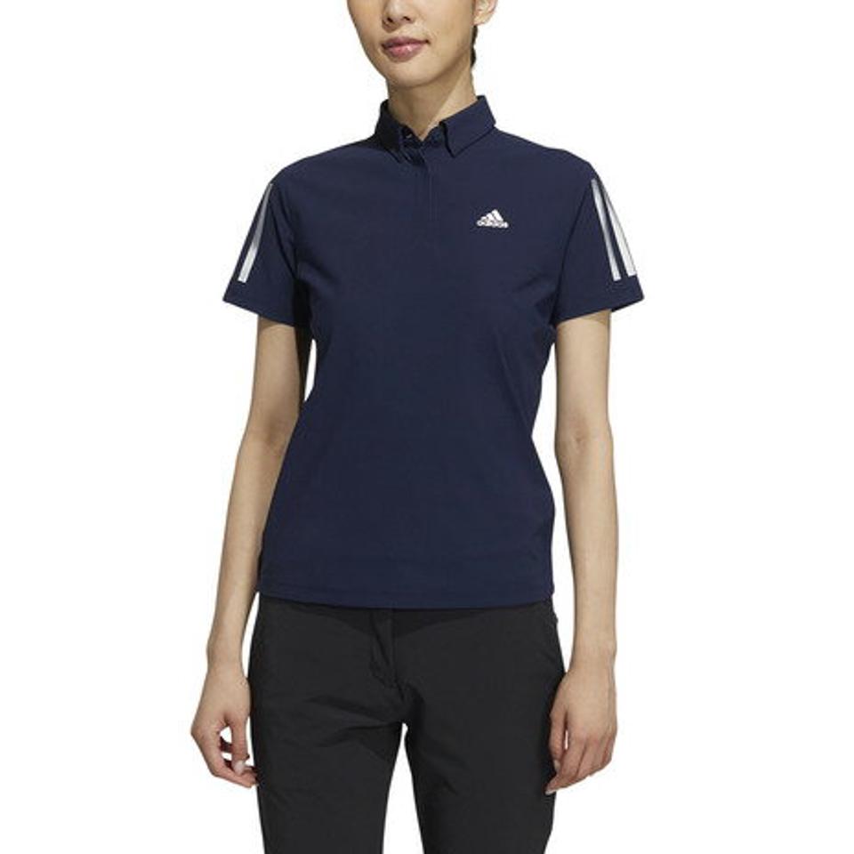 【5/15限定 エントリー＆3点以上ご購入でP最大10倍】アディダス（adidas） ゴルフウェア スリーブストライプス 半袖ストレッチボタンダウンシャツ 23300-GM3742 NV （レディース）