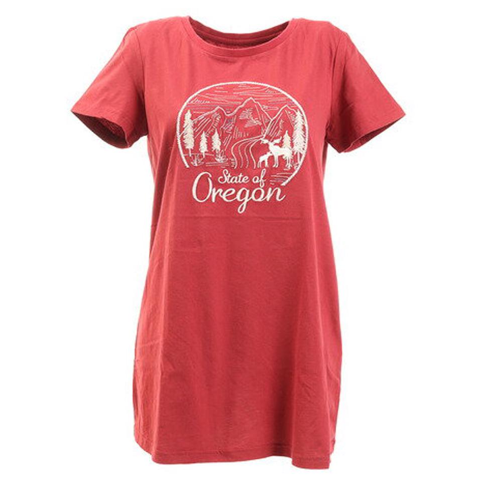 【5/15限定 エントリー＆3点以上ご購入でP最大10倍】エルケクス（ELKEX） Tシャツ レディース 半袖 ロング丈 EMBROIDERY チュニック 882EK0UK3232RED レッド 赤 （レディース）