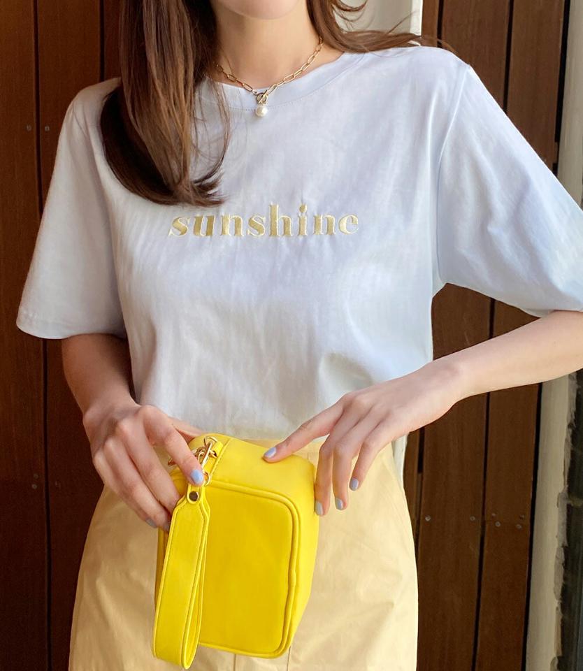 【10%OFF】sunshine刺繍半袖Tシャツ・全4色・t66671 レディース 【tops】トップス Tシャツ ロゴT ロゴ レタリング 半袖 ハーフスリーブ 刺繍 カジュアル ラフ ラウンドネック シンプル パステル コットン ゆったり ルーズ 春 夏 韓国ファッション 半Tセール