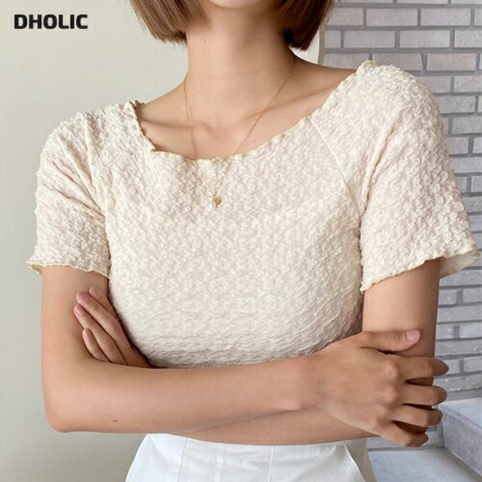 2WAYリンクル半袖Tシャツ・全5色・t66673 レディース 【tops】トップス Tシャツ 半袖 リンクル ラウンドネック オフショルダー 肩出し メロウ クロップド丈 ラグラン ユニーク ナチュラル 単色 春 夏 韓国ファッション