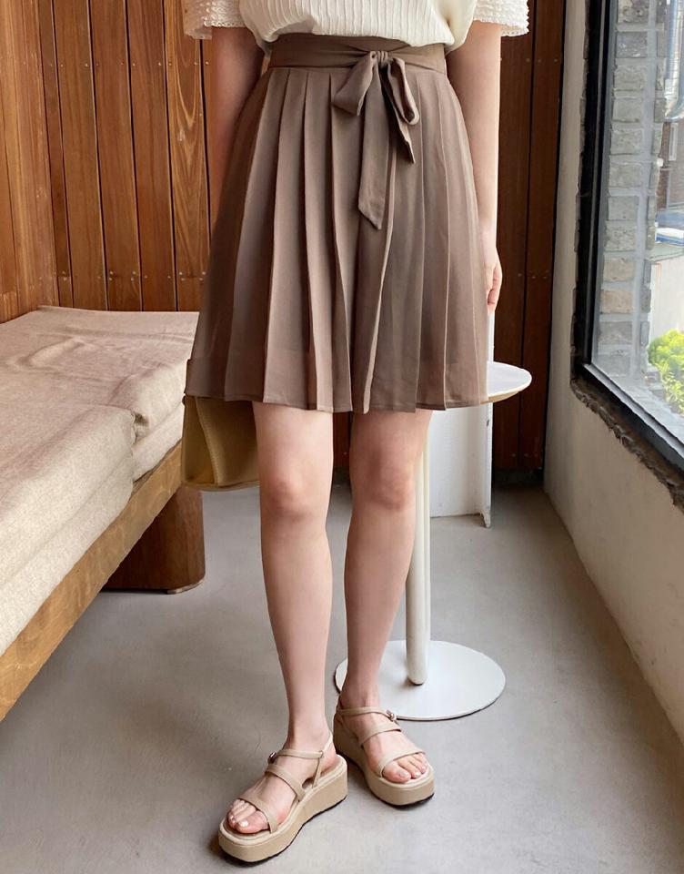 リボンプリーツワイドショートパンツ・全2色・b66690 レディース 【pt】パンツ ズボン ショートパンツ 短パン ショーパン ワイドパンツ プリーツ スカンツ 単色 無地 シンプル シフォン ハイウエスト 体型カバー 春 夏 韓国ファッション