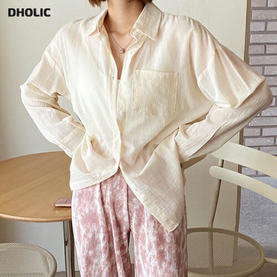 ボクシーシアーシャツ・全5色・t66680 レディース 【bl】トップス シャツ シアー 透け感 シースルー レディ 長袖 ゆったり ルーズ ラフ 単色 無地 シンプル カジュアル 大人 ポケット ドロップショルダー 春 秋 韓国ファッション