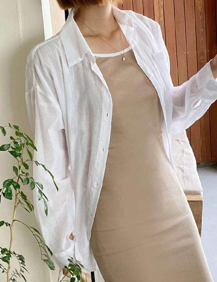 ボクシーシアーシャツ・全5色・t66680 レディース 【bl】トップス シャツ シアー 透け感 シースルー レディ 長袖 ゆったり ルーズ ラフ 単色 無地 シンプル カジュアル 大人 ポケット ドロップショルダー 春 秋 韓国ファッション