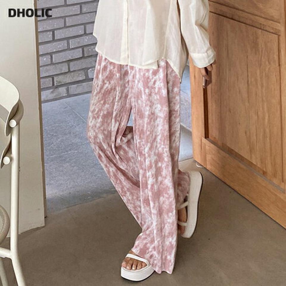 【10%OFF】プリーツタイダイワイドパンツ・全2色・t66692 レディース 【pt】パンツ ズボン ロングパンツ 長ズボン ワイド プリーツ 模様 マーブル カジュアル ウエストゴムハイウエスト ラフ ピンク 楽ちん カラーパンツ 体型カバー 春 夏 韓国ファッション PTセール