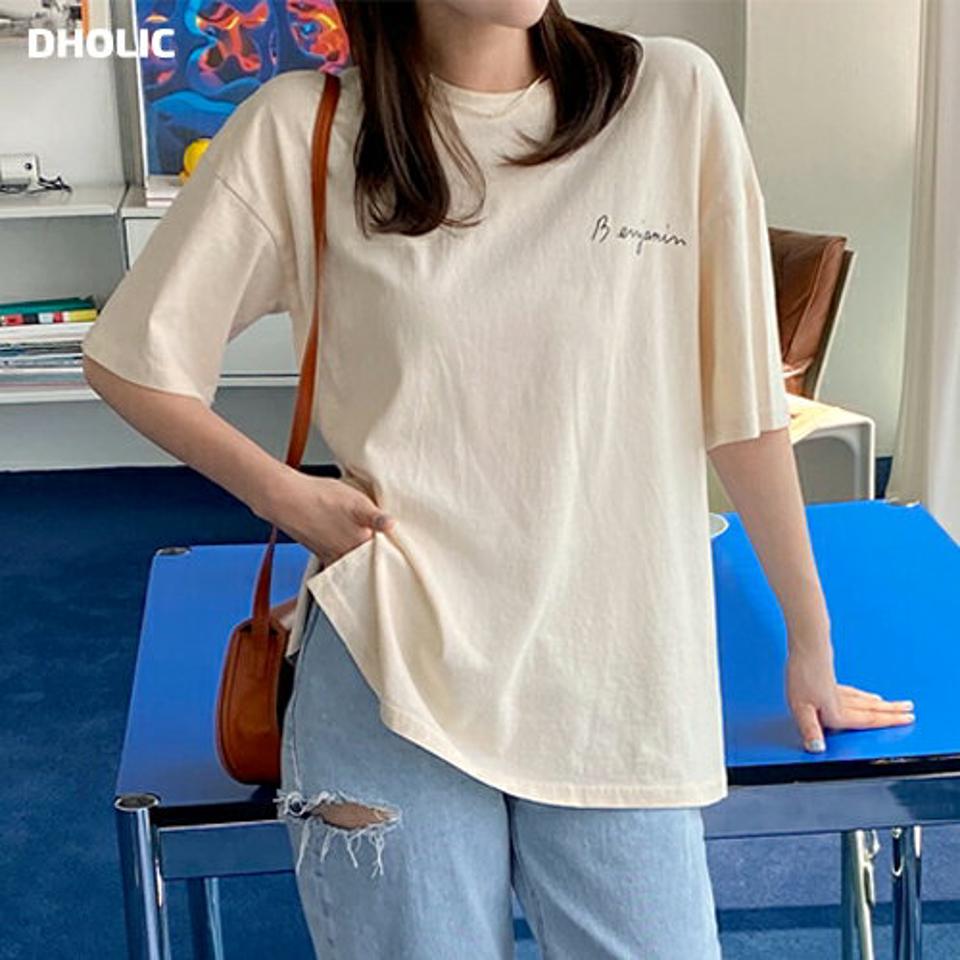バックポイントレタリング半袖Tシャツ・全3色・b66672 レディース 【tops】トップス Tシャツ 半袖 ハーフスリーブ ロゴ レタリング ロゴT カジュアル ラフ シンプル ゆったり オーバーサイズ 春 夏 韓国ファッション