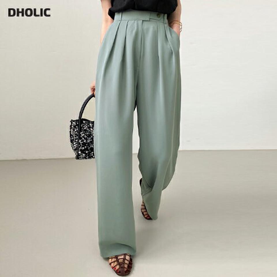 ボタンワイドスラックス・全4色・t00575 レディース 【pt】スラックス パンツ ロング丈 カラーパンツ パステル ワイド ボタン ゆったり オフィス 春 夏 フェミニン ハイウエスト 大人 カジュアル カラーパンツ 緑 韓国ファッション ハイホリHIHOLLI