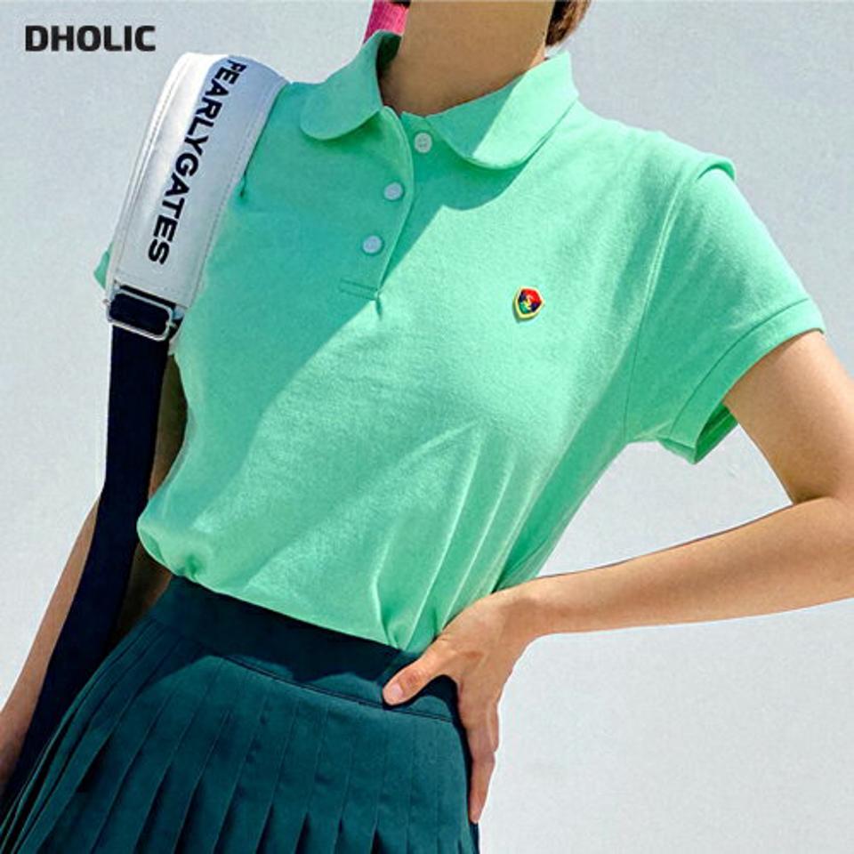 ロゴパッチポロカラーTシャツ・全4色・t02290 レディース 【tops】トップス Tシャツ 半袖 ワンポイント ポロ襟 ポロシャツ ハーフボタン 襟コン パッチ ロゴ シンプル カジュアル 衣装 黄緑 y2k 春 夏 韓国ファッション GOLFWEAR ゴルフウェア