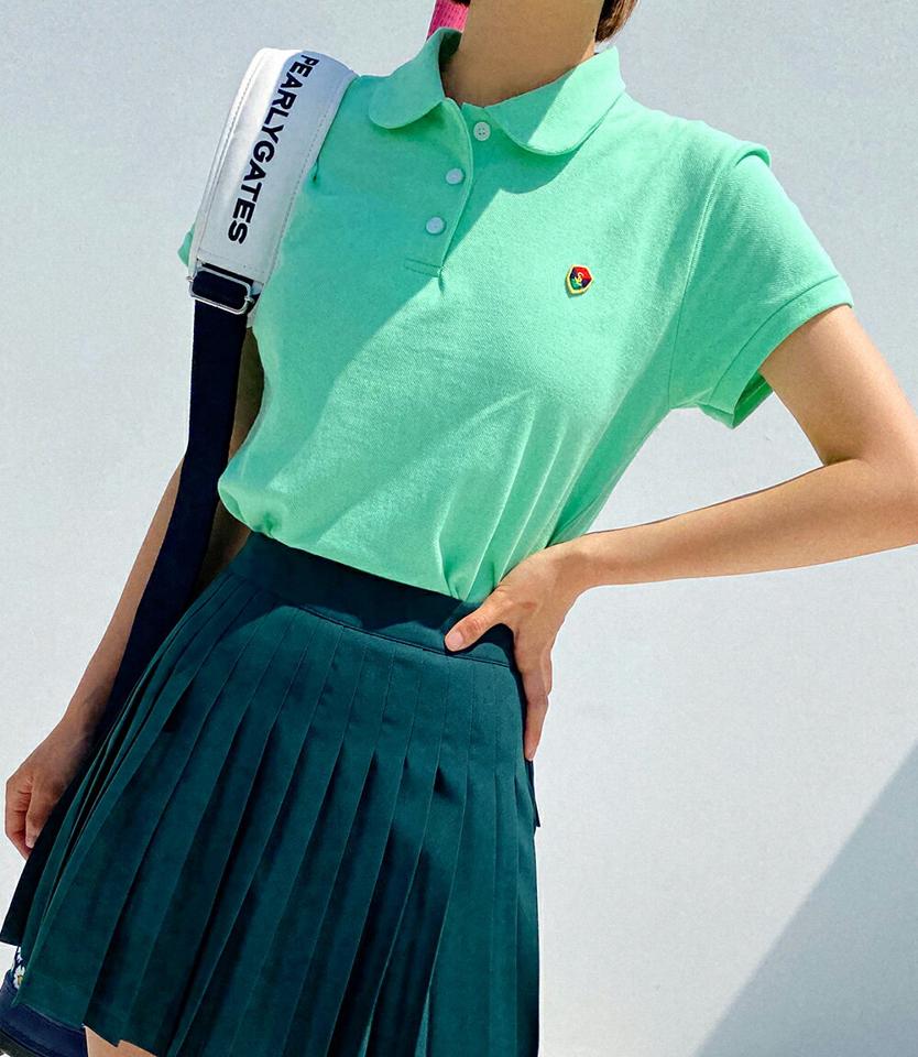 ロゴパッチポロカラーTシャツ・全4色・t02290 レディース 【tops】トップス Tシャツ 半袖 ワンポイント ポロ襟 ポロシャツ ハーフボタン 襟コン パッチ ロゴ シンプル カジュアル 衣装 黄緑 y2k 春 夏 韓国ファッション GOLFWEAR ゴルフウェア
