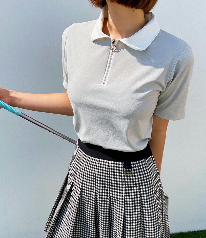 ≪人気商品再入荷≫配色カラーハーフジップTシャツ・全3色・b02292 レディース 【tops】トップス Tシャツ 半袖 ポロ襟 襟コン ジップアップ ハーフジップ シンプル カジュアル スポーティー テニス 春 夏 韓国ファッション GOLFWEAR ゴルフウェア