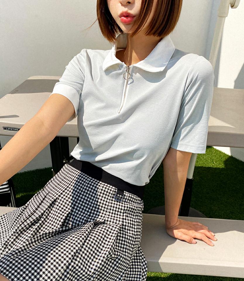 ≪人気商品再入荷≫配色カラーハーフジップTシャツ・全3色・b02292 レディース 【tops】トップス Tシャツ 半袖 ポロ襟 襟コン ジップアップ ハーフジップ シンプル カジュアル スポーティー テニス 春 夏 韓国ファッション GOLFWEAR ゴルフウェア