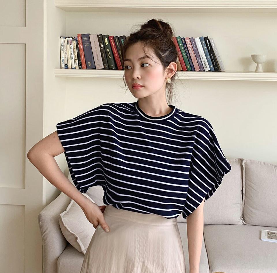 ボーダールーズTシャツ・全3色・b67420 レディース 【tops】トップス Tシャツ 半袖 ボーダー柄 ボーダーT カジュアル ルーズ ラフ ゆったり ドルマンスリーブ 二の腕カバー ラウンドネック ワイド袖 春 夏 韓国ファッション