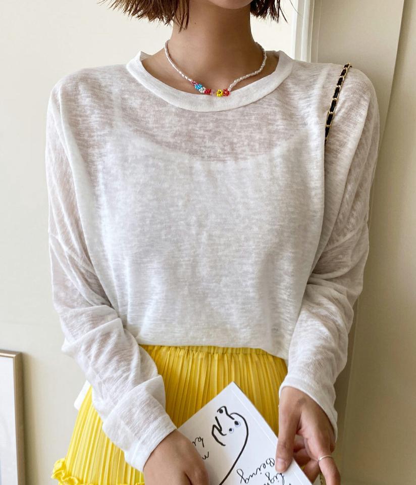 シースルースリットTシャツ・全3色・b67461 レディース 【tops】トップス Tシャツ ロンT 長袖 無地T 単色 無地 透け感 シースルー シアー スリット シンプル カジュアル ラフ ゆったり ルーズ 春 夏 秋 韓国ファッション