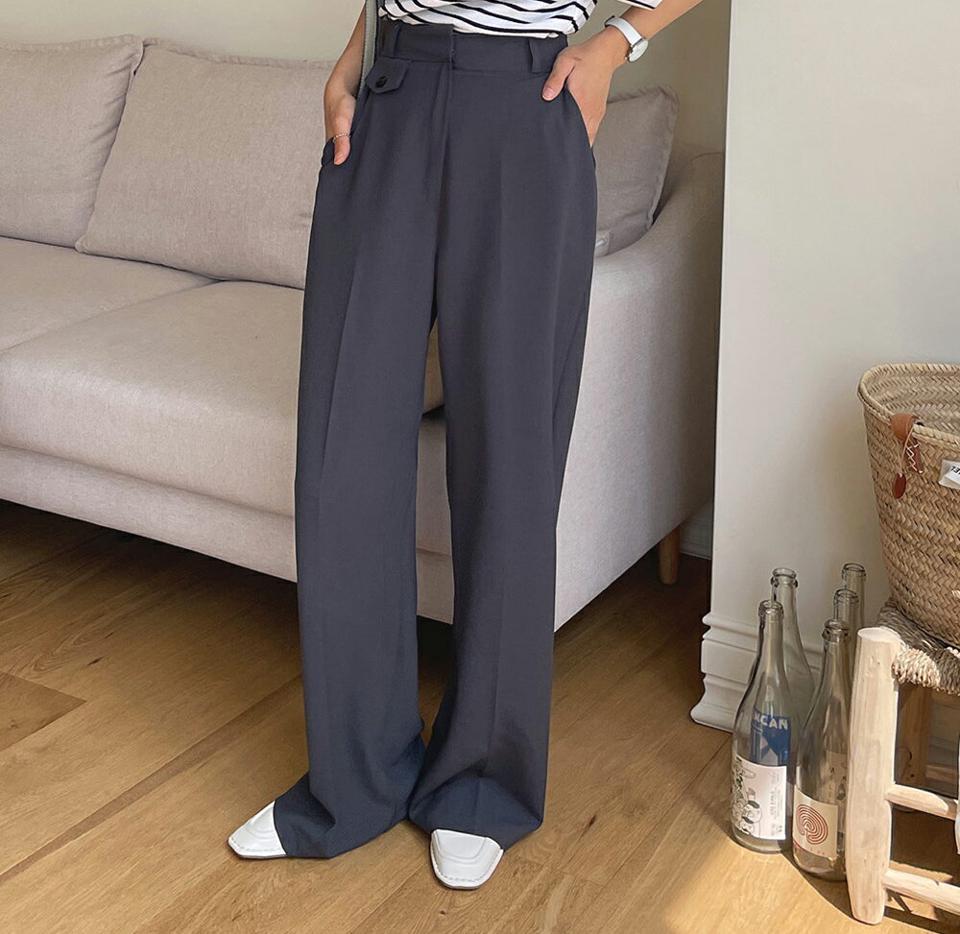 ポケットストレートスラックス・全3色・t67468 レディース 【pt】スラックス パンツ ズボン ロングパンツ ストレート 単色 無地 シンプル ベーシック 大人 きれいめ オフィスカジュアル ハイウエスト 春 夏 韓国ファッション