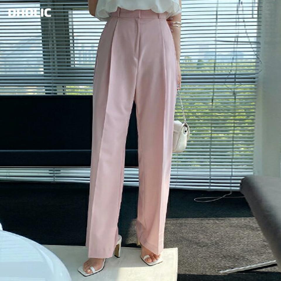 ワンタックワイドスラックス・全4色・t66691 レディース 【pt】スラックス パンツ ズボン ロングパンツ ワイドパンツ カラーパンツ 単色 無地 シンプル ベーシック オフィスカジュアル ハイウエスト ピンク カラーパンツ 春 夏 秋 韓国ファッション