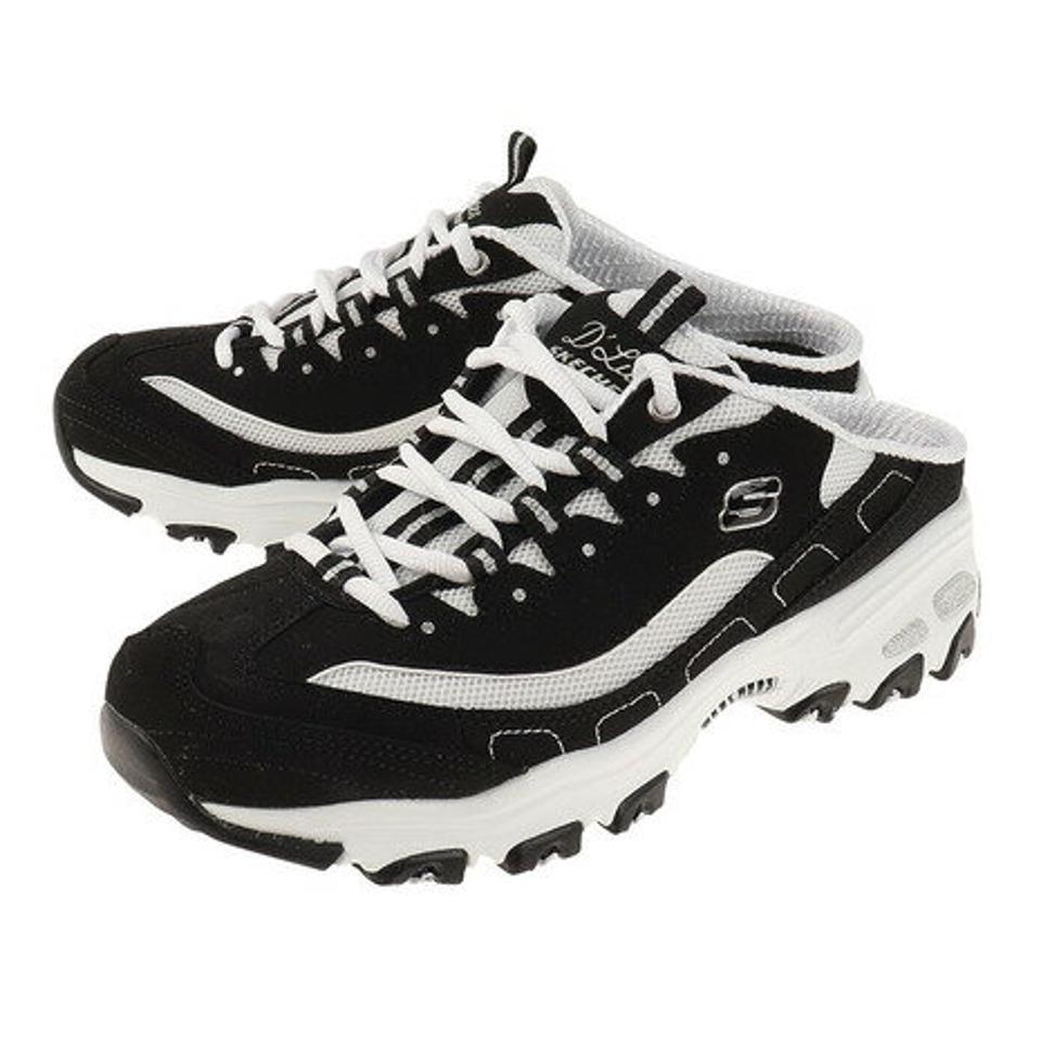 スケッチャーズ（SKECHERS）（レディース） スリッポン ディー ライト フル ブリス ブラック ホワイト かかと浅い クッション性 サボスタイル つっかけ