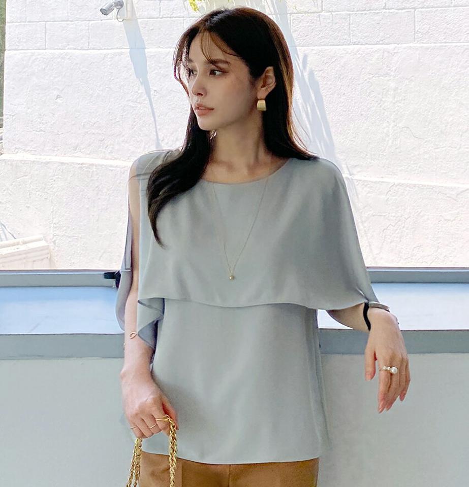 【10%OFF】ケープノースリーブ・全3色・b72112 レディース 【bl】ブラウス トップス ノースリーブ スリーブレス 単色 無地 シンプル パステル ケープ ユニーク 肌見せ 上品 春 夏 フェミニン 大人っぽ きれいめ フェミニン 韓国ファッション ハイホリHIHOLLI セール SALE