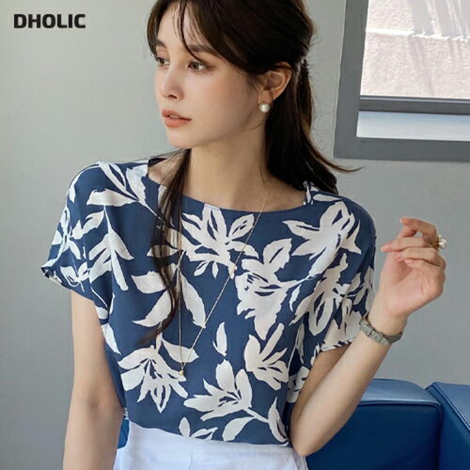 スクエアネックパターンブラウス・全3色・b72117 レディース 【bl】ブラウス トップス 半袖 柄 模様 爽やか 花柄 ボートネック 鎖骨 デコルテ フレンチスリーブ 春 夏 カジュアル 大人っぽ フェミニン 韓国ファッション ハイホリHIHOLLI