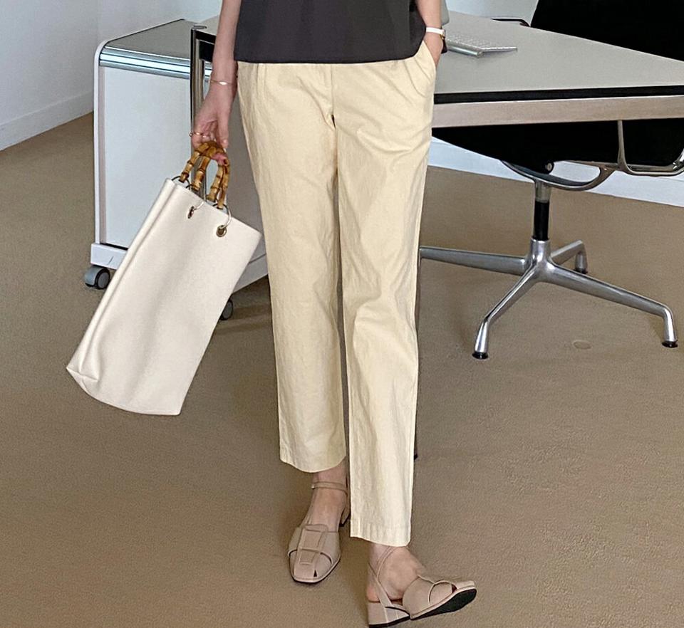 コットン混バックゴムパンツ・全4色・b72134 レディース 【pt】パンツ ロング丈 単色 無地 シンプル ベーシック コットン混 ゴム 楽ちん ナチュラル ハイウエスト 春 夏 カジュアル 大人っぽ 上品 韓国ファッション ハイホリHIHOLLI