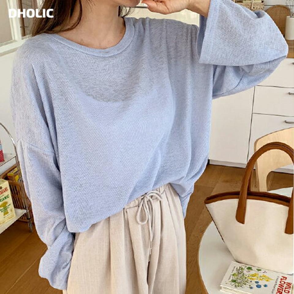 ルーズラウンドTシャツ・全6色・t00971 レディース 【tops】トップス Tシャツ ロンT 長袖 ラウンドネック ゆったり ルーズ 単色 無地 シンプル カジュル ラフ ドロップショルダー 薄手 春 秋 韓国ファッション