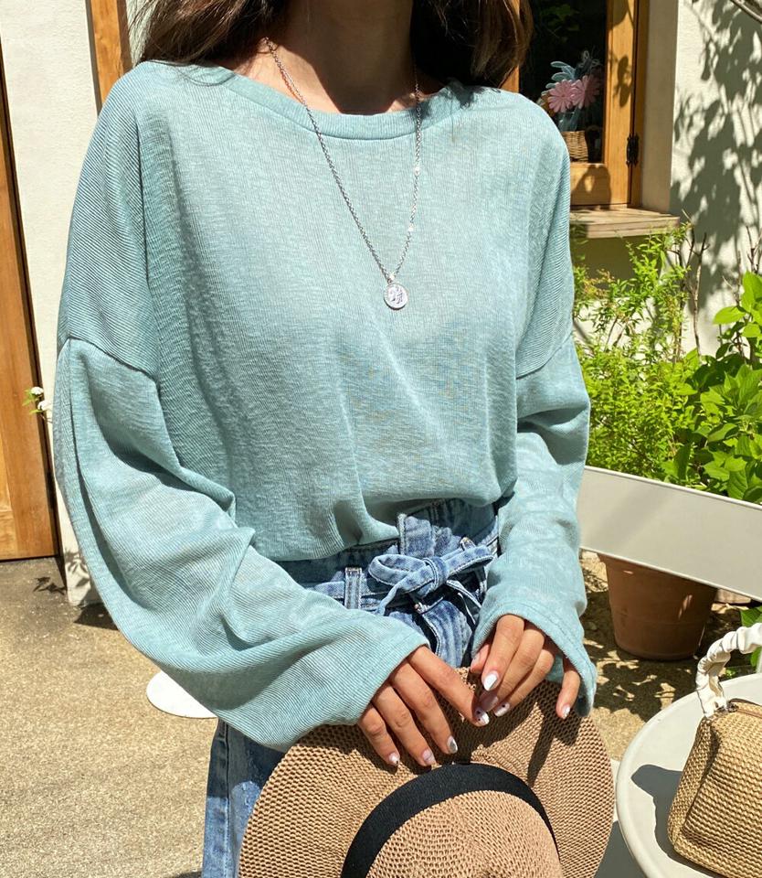 ルーズラウンドTシャツ・全6色・t00971 レディース 【tops】トップス Tシャツ ロンT 長袖 ラウンドネック ゆったり ルーズ 単色 無地 シンプル カジュル ラフ ドロップショルダー 薄手 春 秋 韓国ファッション