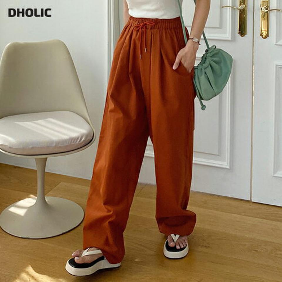 リネンドロストワイドパンツ・全9色・a00960 レディース 【pt】パンツ ズボン ロングパンツ ワイドパンツ ドロスト リネン 単色 無地 シンプル カジュアル ラフ ウエストゴム ストレート ハイウエスト カラーパンツ オレンジ 春 夏 韓国ファッション
