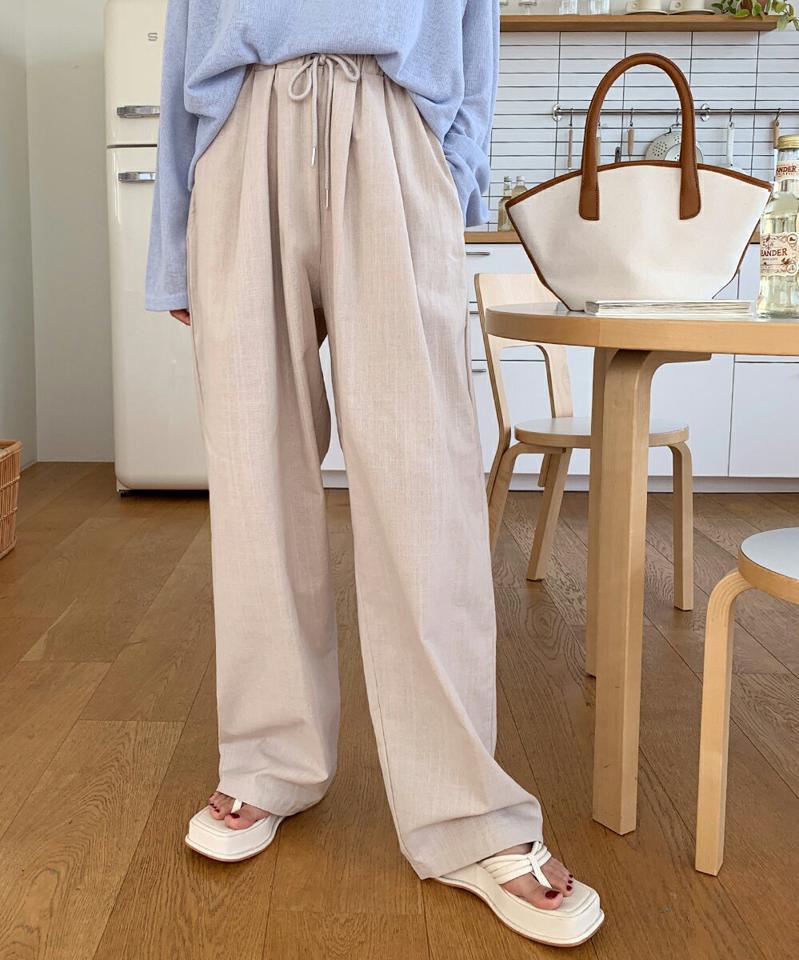 リネンドロストワイドパンツ・全9色・a00960 レディース 【pt】パンツ ズボン ロングパンツ ワイドパンツ ドロスト リネン 単色 無地 シンプル カジュアル ラフ ウエストゴム ストレート ハイウエスト カラーパンツ オレンジ 春 夏 韓国ファッション