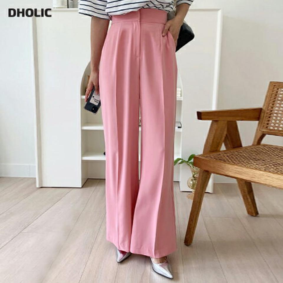 ワイドスラックス・全3色・b00683 レディース 【pt】スラックス パンツ ズボン ロングパンツ ワイドパンツ 単色 無地 シンプル ベーシック 大人 オフィスカジュアル ピンク パステル ハイウエスト フルレングス カラーパンツ 春 夏 韓国ファッション