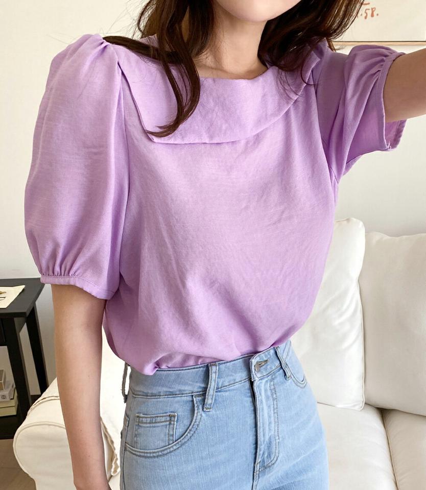 【10%OFF】スクエアパフブラウス・全4色・t00672 レディース 【bl】トップス ブラウス 半袖 ハーフスリーブ パフ袖 パフスリーブ スクエアネック フェミニン きれいめ 単色 無地 襟コン 大人 春 夏 韓国ファッション セール SALE