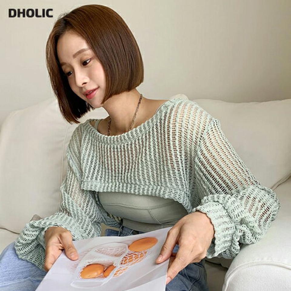 パンチングクロップドニット・全3色・t00678 レディース 【tops】トップス ニット 長袖 パンチング クロップド丈 短丈 シンプル カジュアル ドロップショルダー ラウンドネック ラフ ユニーク レイヤード 透け感 シアー 春 秋 韓国ファッション