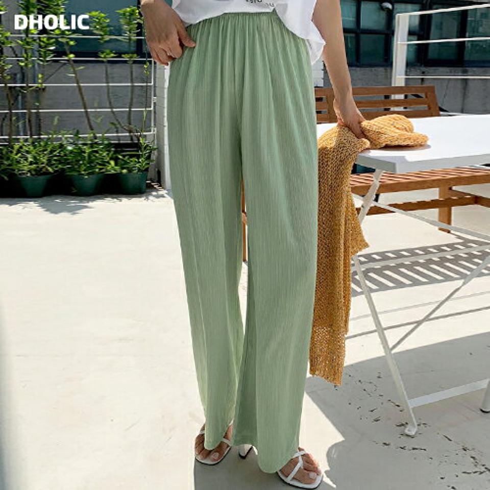 プリーツワイドパンツ・全7色・t00680 レディース 【pt】パンツ ズボン ロングパンツ ワイドパンツ プリーツ 単色 無地 シンプル ラフ カジュアル 楽ちん ストレート ハイウエスト ウエストゴム 黄緑 パステル カラーパンツ 春 夏 韓国ファッション