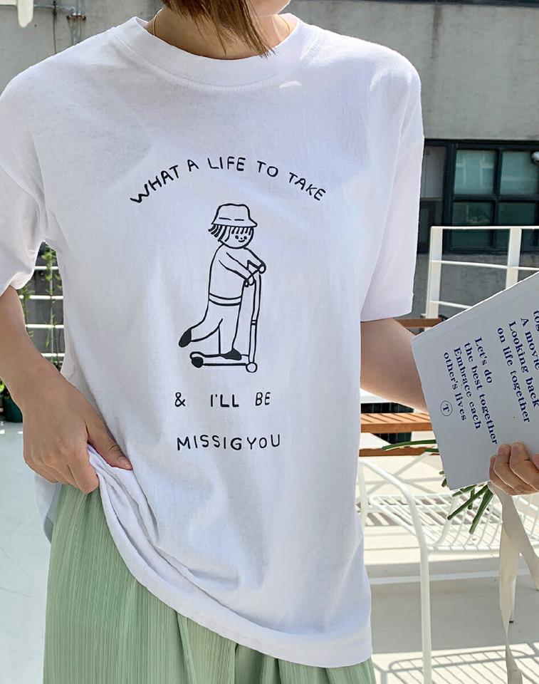 レタリング半袖Tシャツ・全3色・b00670 レディース 【tops】トップス Tシャツ 半袖 ハーフスリーブ ロゴ レタリング デザイン ラフ カジュアル ドロップショルダー ラウンドネック プリント コットン 綿 春 夏 韓国ファッション